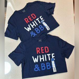Americana pack of 2 Unisex Red, White & BBQ 4th of July Novelty T Shirts NWT